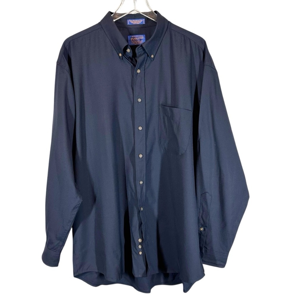 PENDLETON Men's XL Navy Blue Soft 100% Virgin Wool Button Down Long Sleeve Shirt
